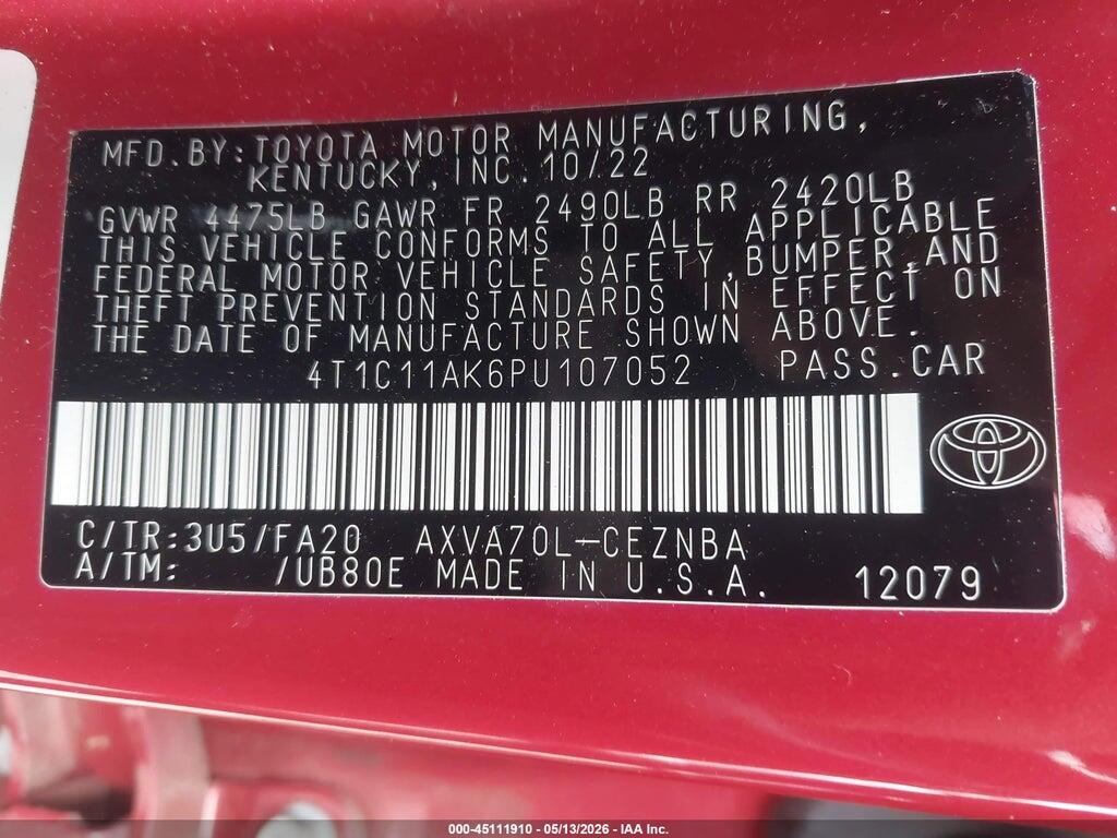 4T1C11AK6PU107052 2023 TOYOTA CAMRY photo no. 9