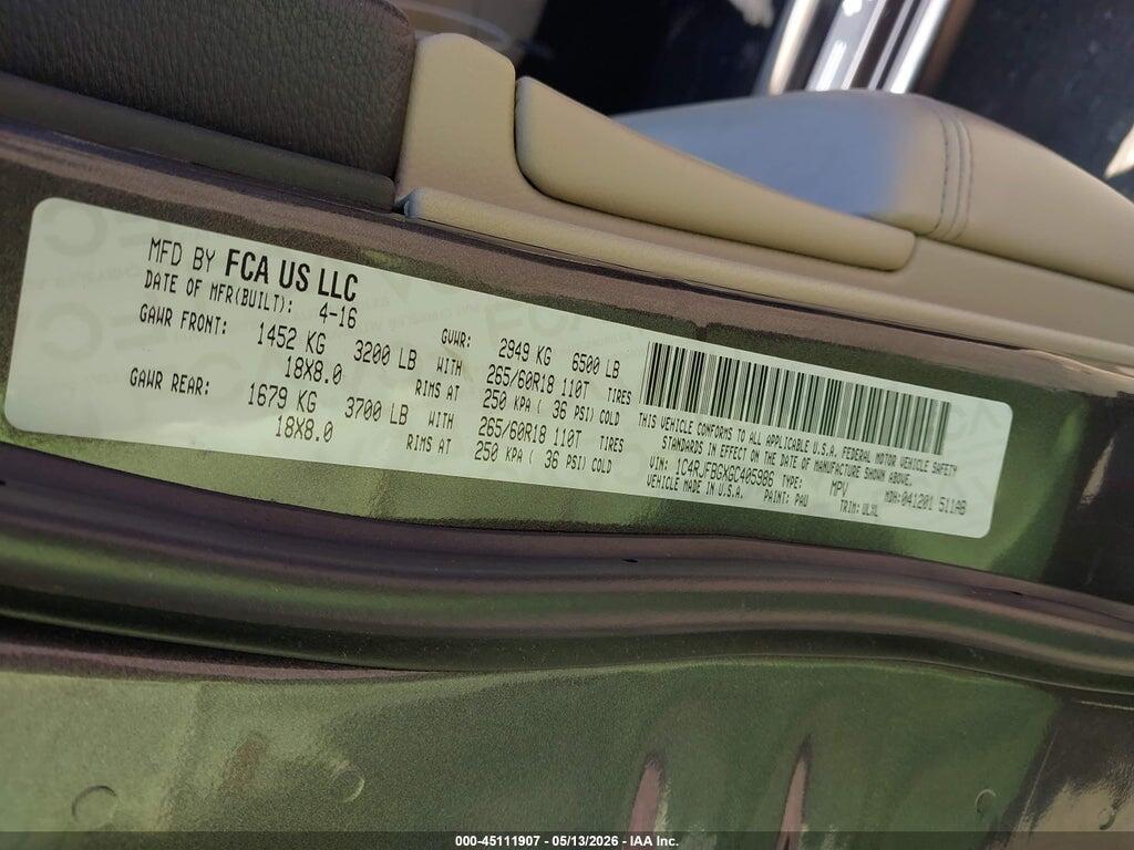 1C4RJFBGXGC405986 2016 JEEP GRAND CHEROKEE photo no. 9