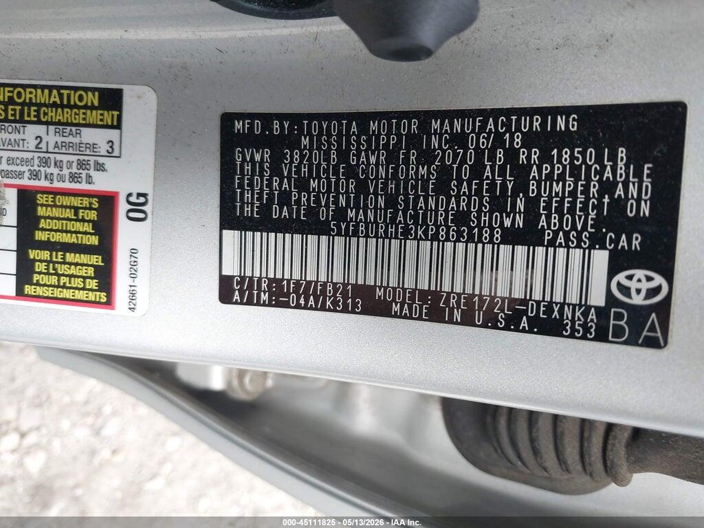 5YFBURHE3KP863188 2019 TOYOTA COROLLA photo no. 9