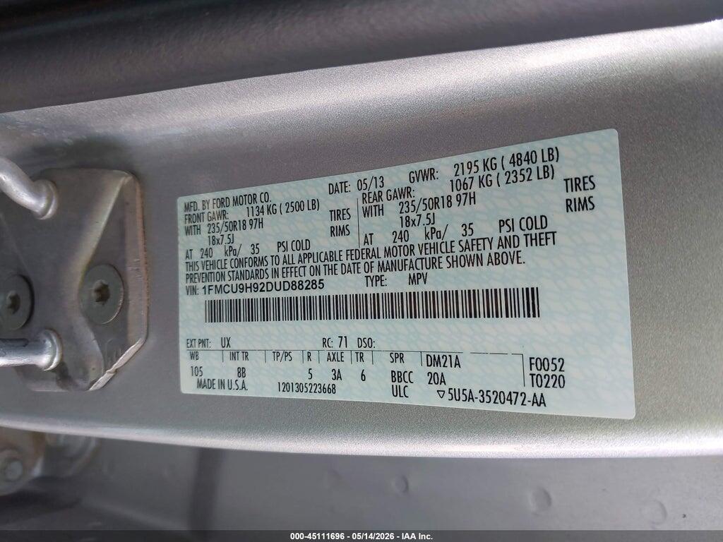1FMCU9H92DUD88285 2013 FORD ESCAPE photo no. 9