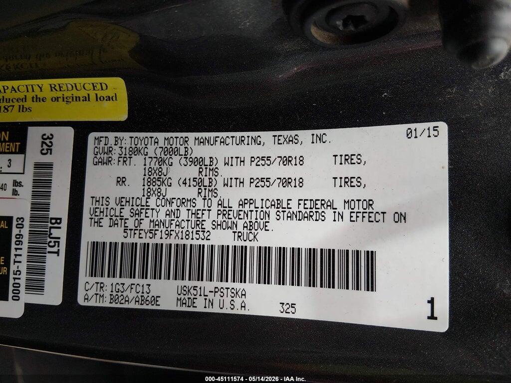 5TFEY5F19FX181532 2015 TOYOTA TUNDRA photo no. 9