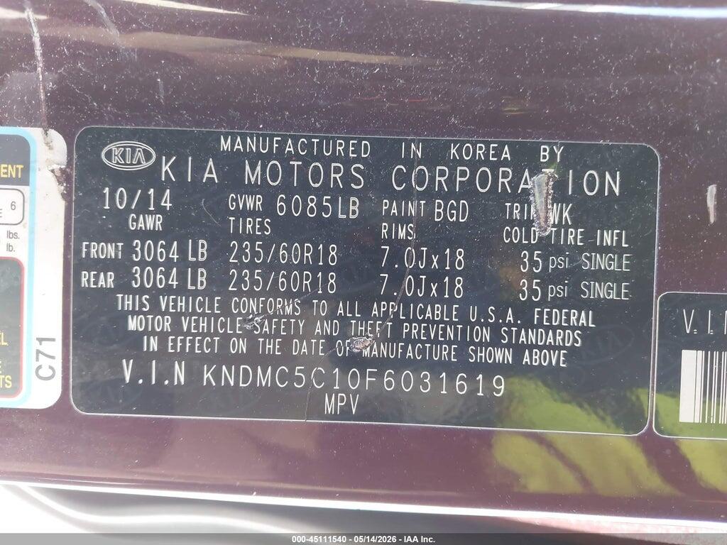 KNDMC5C10F6031619 2015 KIA SEDONA photo no. 9