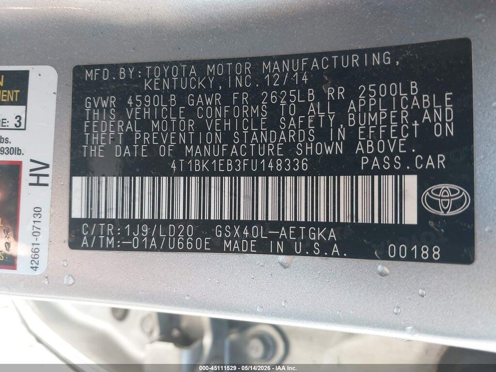 4T1BK1EB3FU148336 2015 TOYOTA AVALON photo no. 9