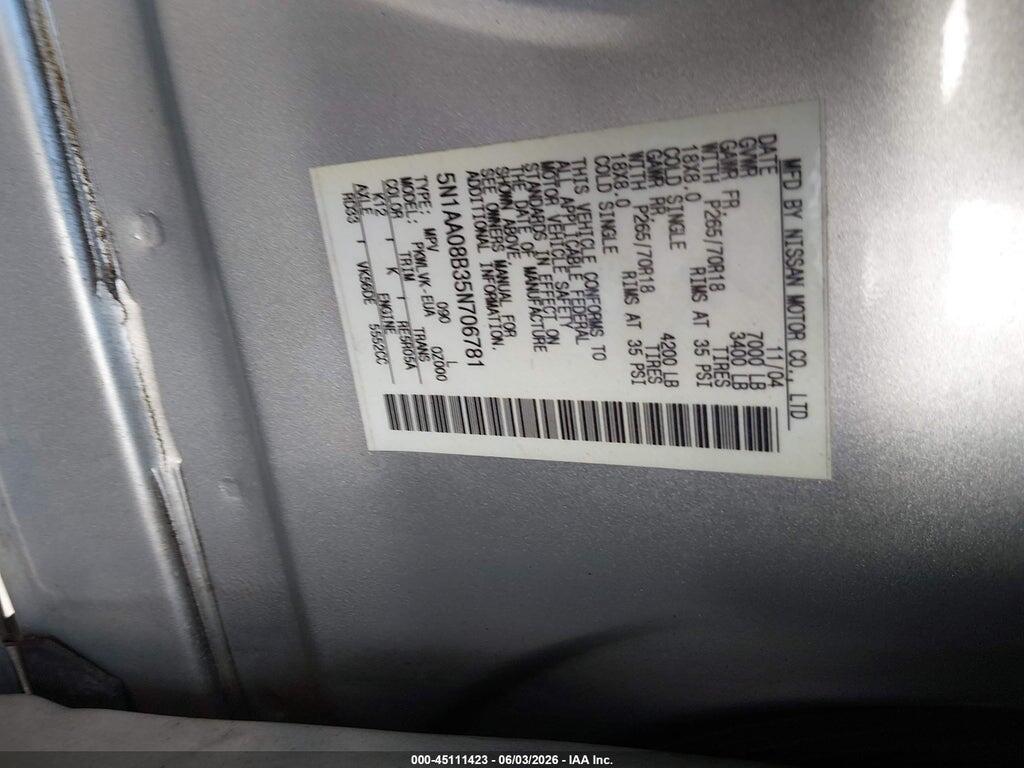 5N1AA08B35N706781 2005 NISSAN ARMADA photo no. 9