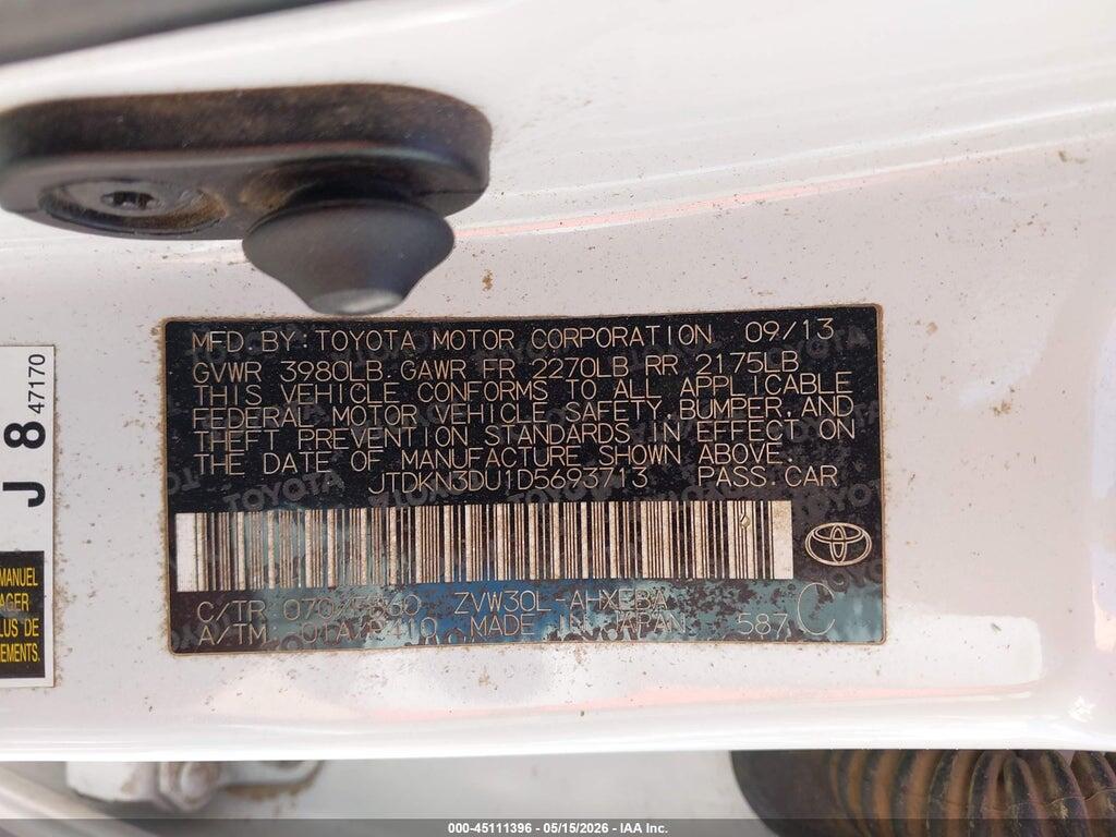 JTDKN3DU1D5693713 2013 TOYOTA PRIUS photo no. 9