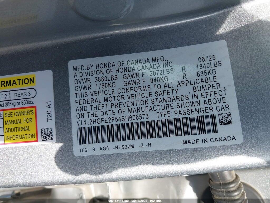 2HGFE2F54SH606573 2025 HONDA CIVIC photo no. 9