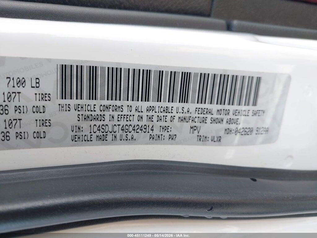 1C4SDJCT4GC424914 2016 DODGE DURANGO photo no. 9