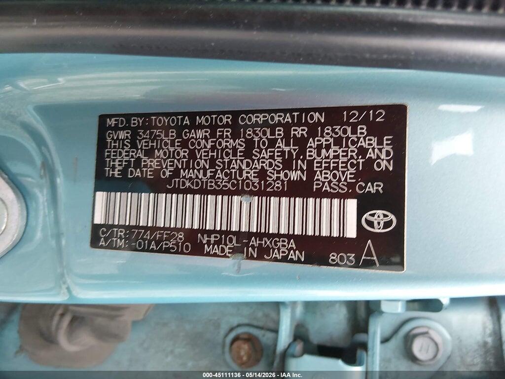 JTDKDTB35C1031281 2012 TOYOTA PRIUS C photo no. 9