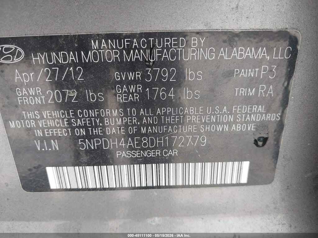 5NPDH4AE8DH172779 2013 HYUNDAI ELANTRA photo no. 9