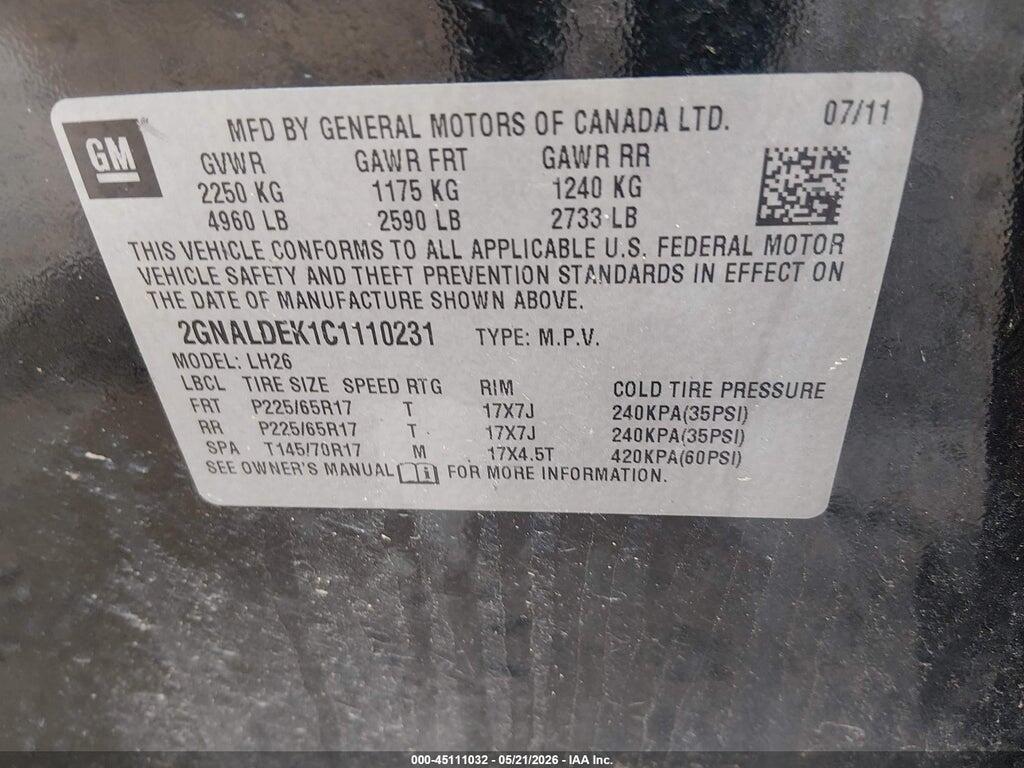 2GNALDEK1C1110231 2012 CHEVROLET EQUINOX photo no. 9