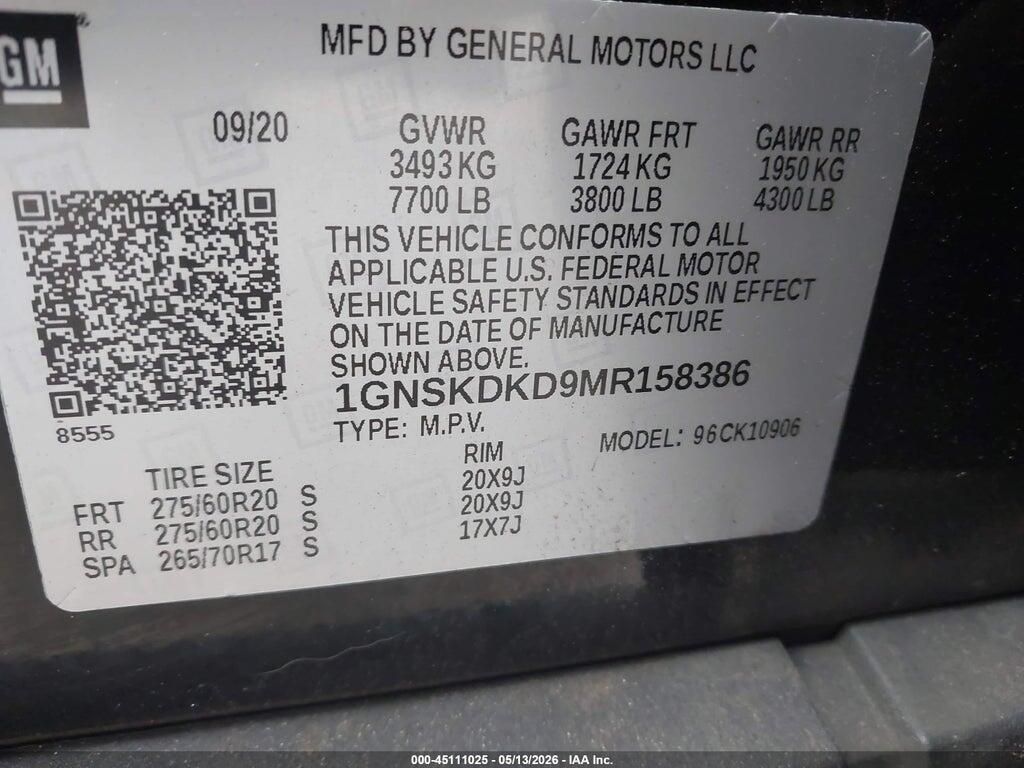 1GNSKDKD9MR158386 2021 CHEVROLET SUBURBAN photo no. 9