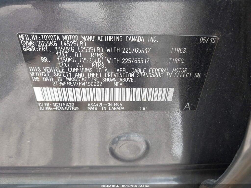 2T3WFREV7FW190062 2015 TOYOTA RAV4 photo no. 9