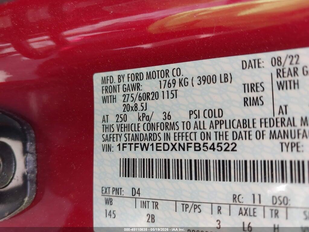 1FTFW1EDXNFB54522 2022 FORD F-150 photo no. 9