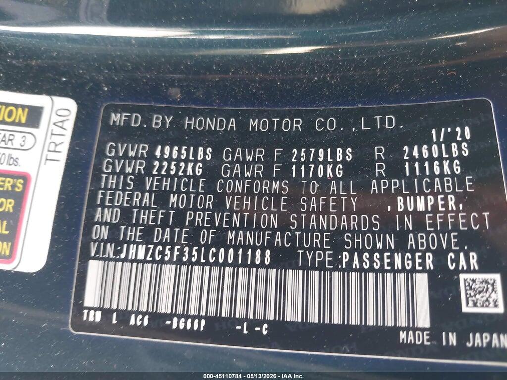 JHMZC5F35LC001188 2020 HONDA CLARITY PLUG-IN HYBRID photo no. 9