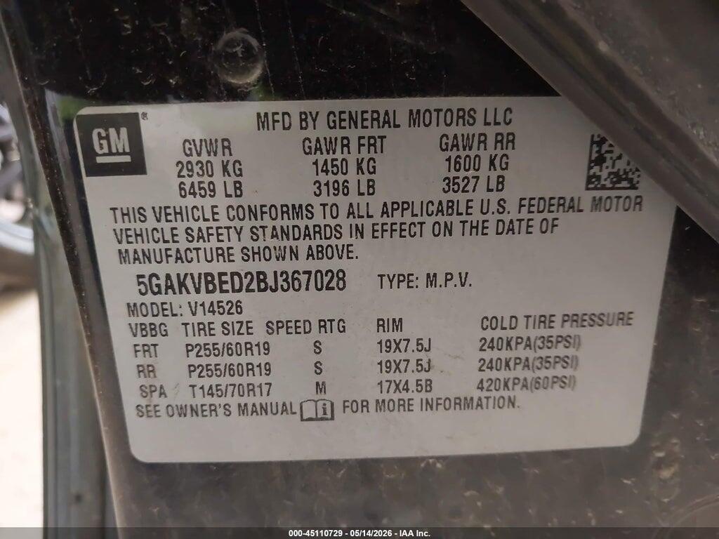 5GAKVBED2BJ367028 2011 BUICK ENCLAVE photo no. 9