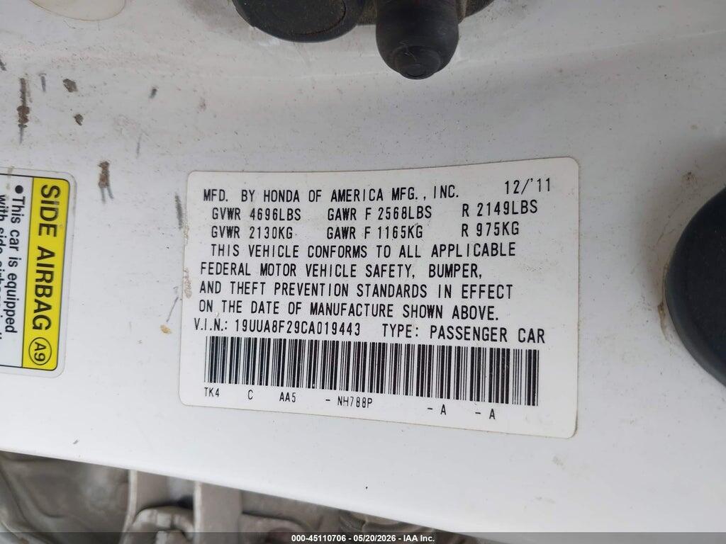 19UUA8F29CA019443 2012 ACURA TL photo no. 9