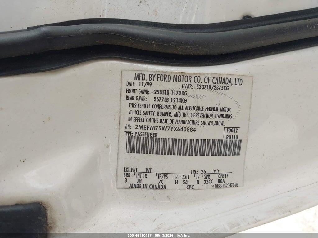 2MEFM75W7YX640884 2000 MERCURY GRAND MARQUIS photo no. 9