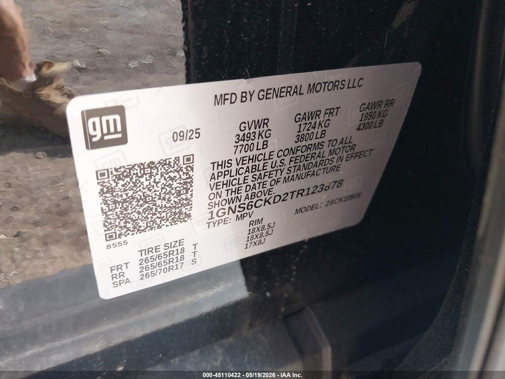 1GNS6CKD2TR123878 2026 CHEVROLET SUBURBAN photo no. 9