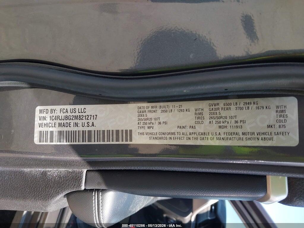 1C4RJJBG2M8212717 2021 JEEP GRAND CHEROKEE L photo no. 9