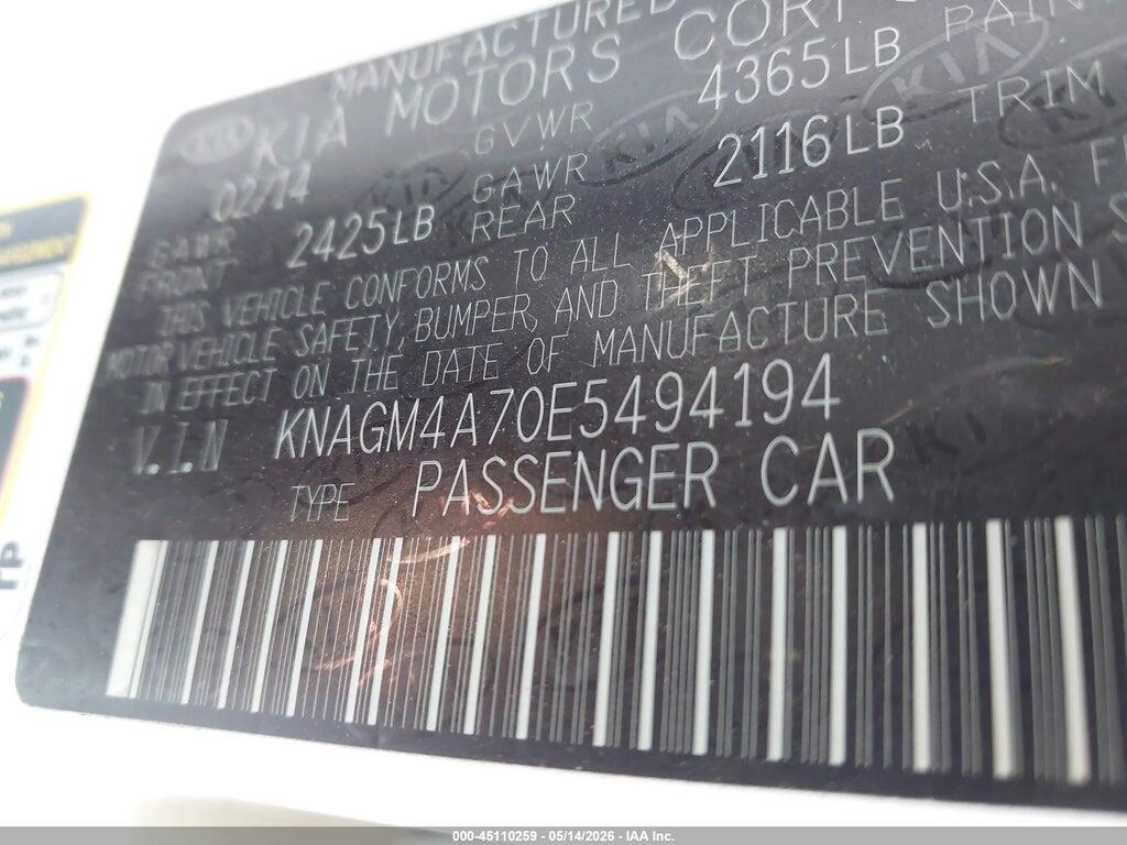 KNAGM4A70E5494194 2014 KIA OPTIMA photo no. 9