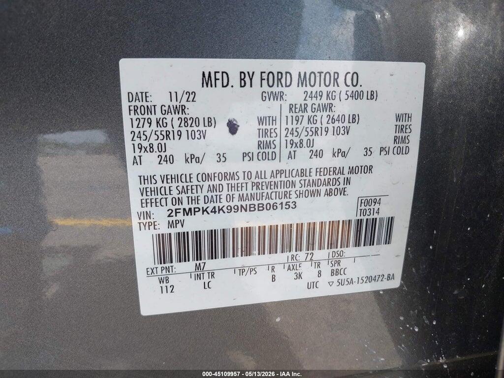 2FMPK4K99NBB06153 2022 FORD EDGE photo no. 9