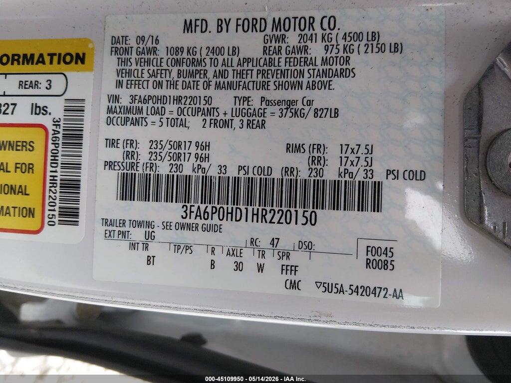3FA6P0HD1HR220150 2017 FORD FUSION photo no. 9
