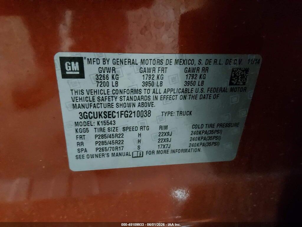 3GCUKSEC1FG210038 2015 CHEVROLET SILVERADO 1500 photo no. 9