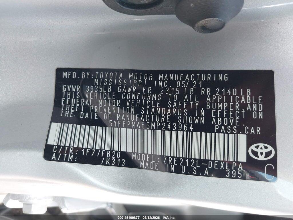 5YFEPMAE5MP243964 2021 TOYOTA COROLLA photo no. 9