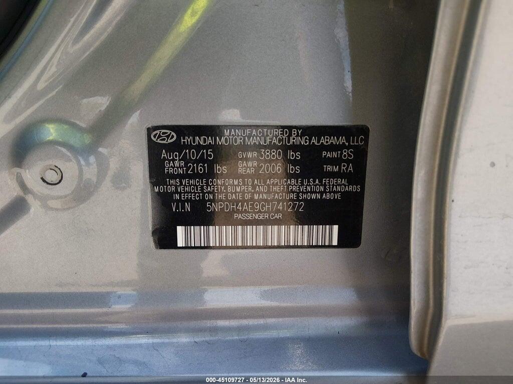 5NPDH4AE9GH741272 2016 HYUNDAI ELANTRA photo no. 9