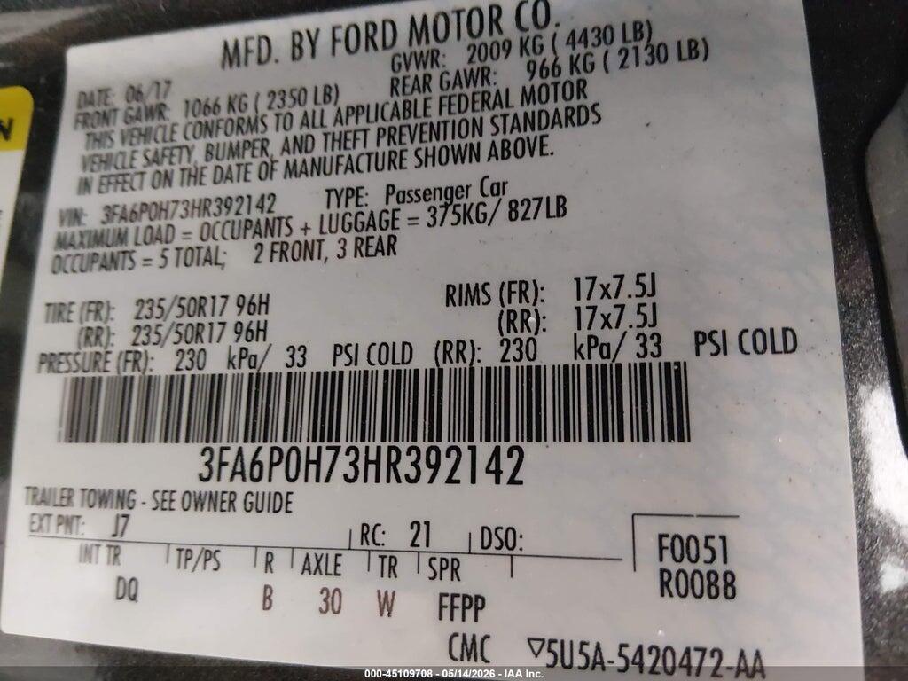 3FA6P0H73HR392142 2017 FORD FUSION photo no. 9