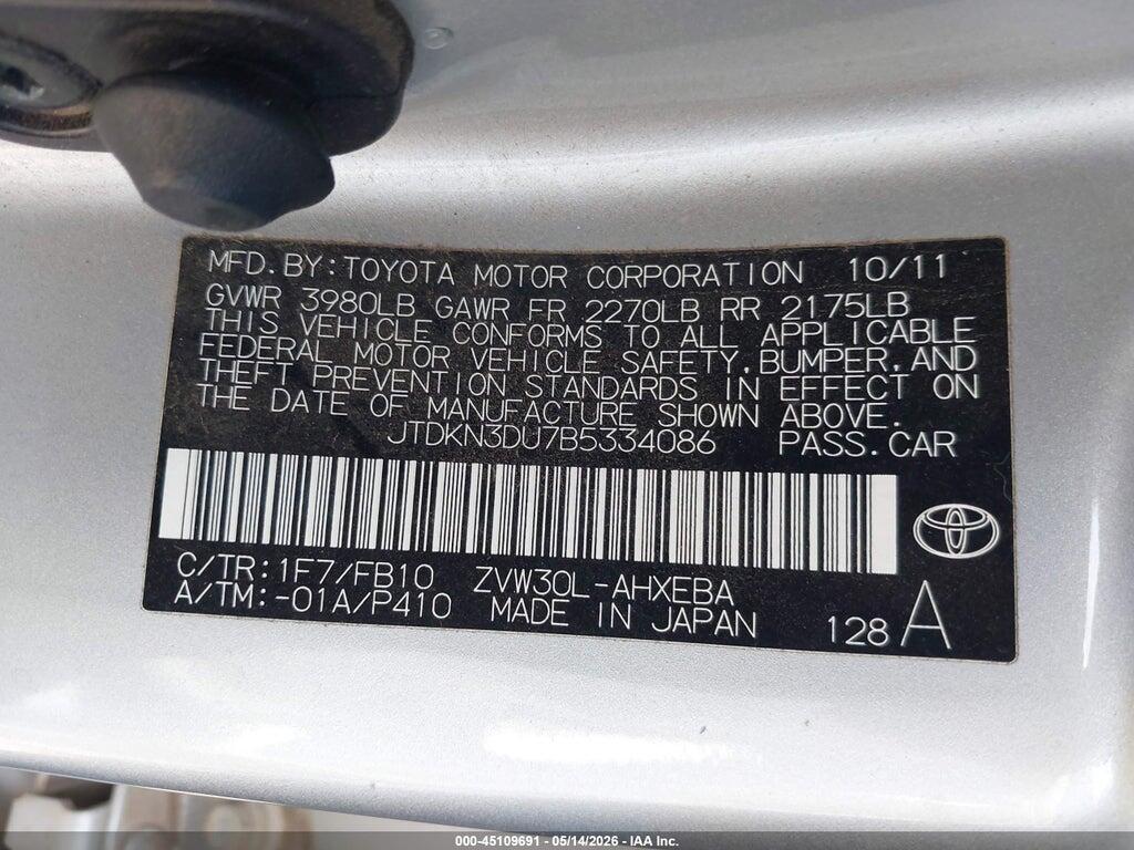 JTDKN3DU7B5334086 2011 TOYOTA PRIUS photo no. 9