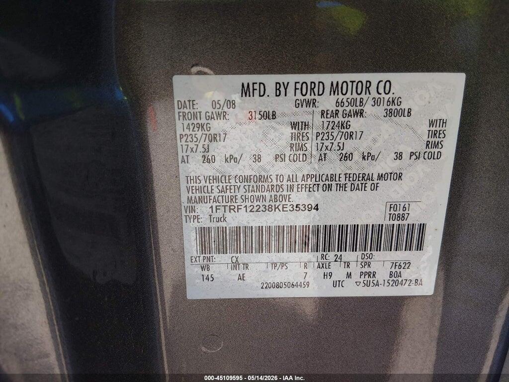 1FTRF12238KE35394 2008 FORD F-150 photo no. 9
