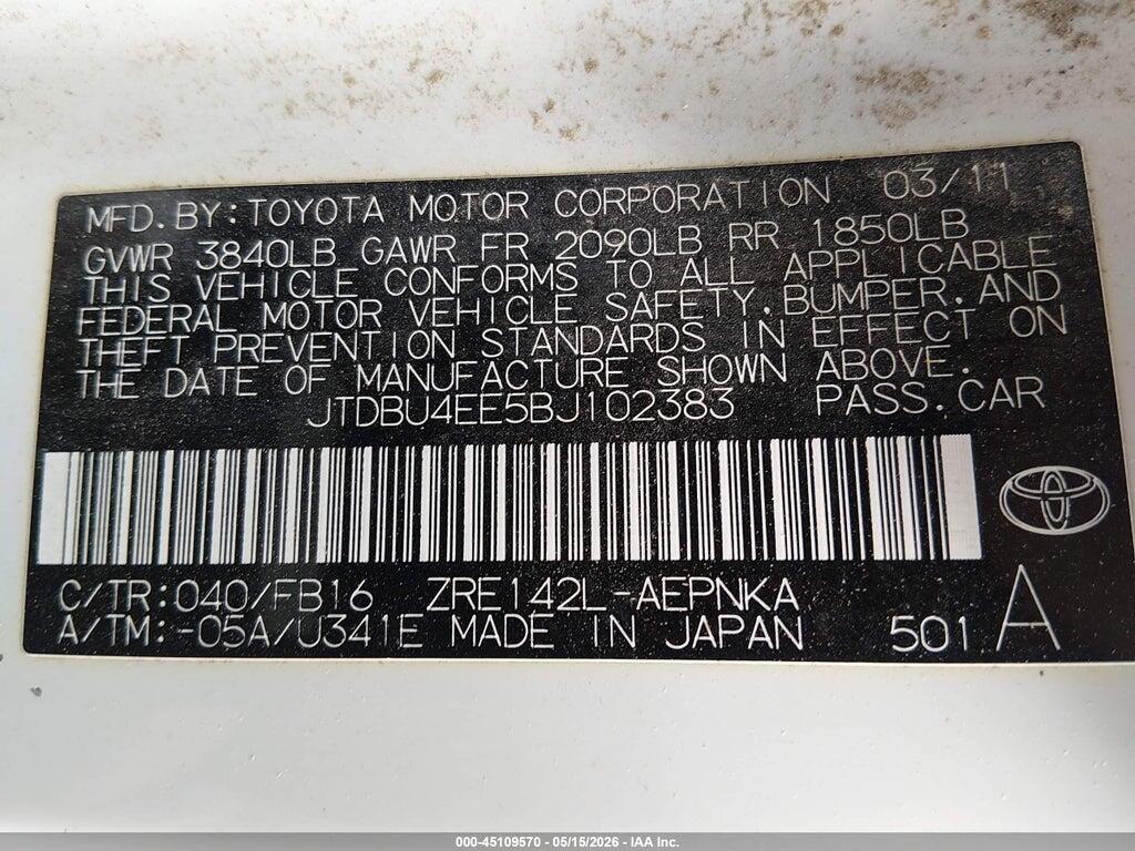 JTDBU4EE5BJ102383 2011 TOYOTA COROLLA photo no. 9