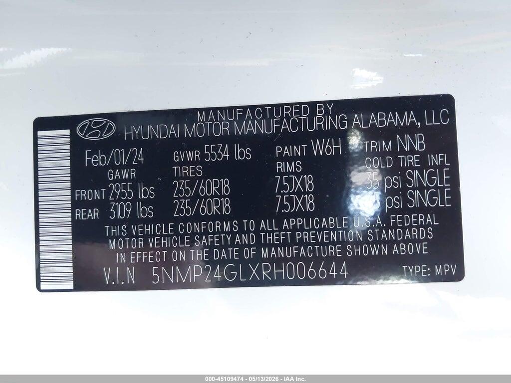 5NMP24GLXRH006644 2024 HYUNDAI SANTA FE photo no. 9