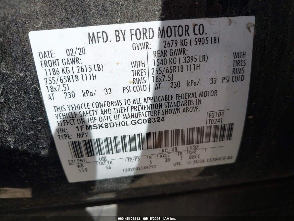 1FMSK8DH0LGC08324 2020 FORD EXPLORER photo no. 9