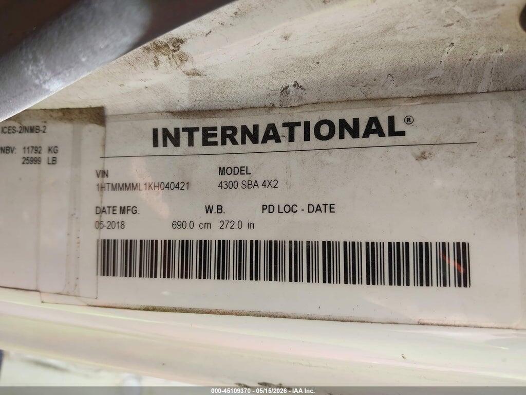 1HTMMMML1KH040421 2019 INTERNATIONAL DURASTAR 4300 photo no. 8