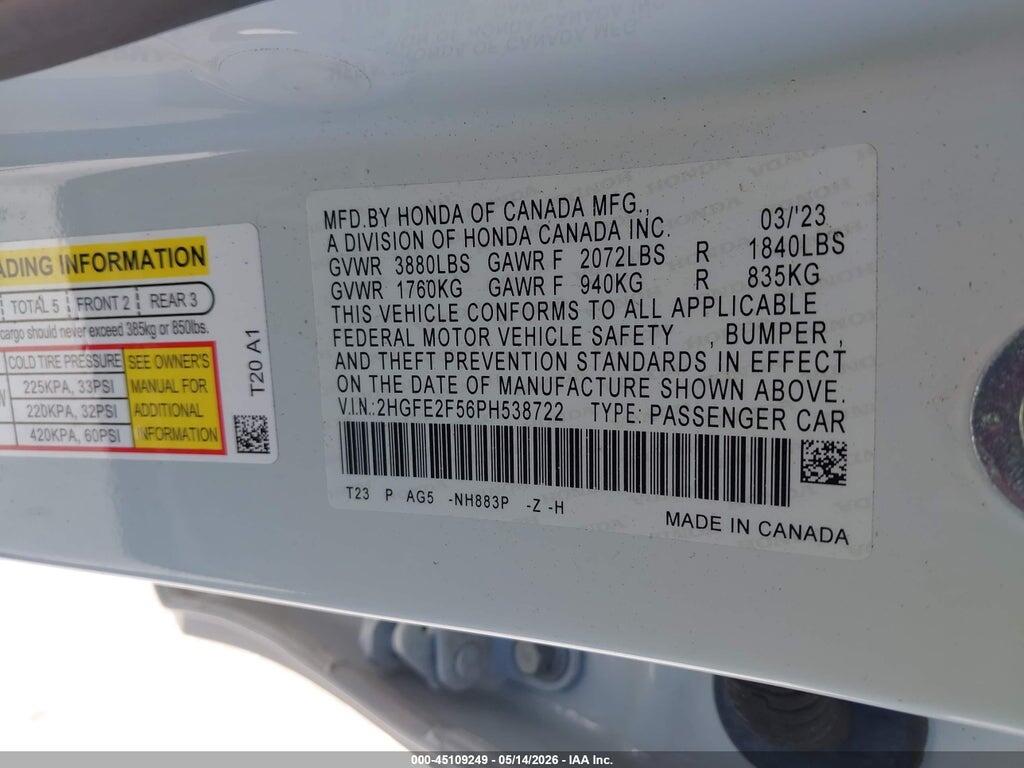 2HGFE2F56PH538722 2023 HONDA CIVIC photo no. 9