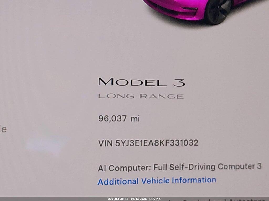 5YJ3E1EA8KF331032 2019 TESLA MODEL 3 photo no. 7