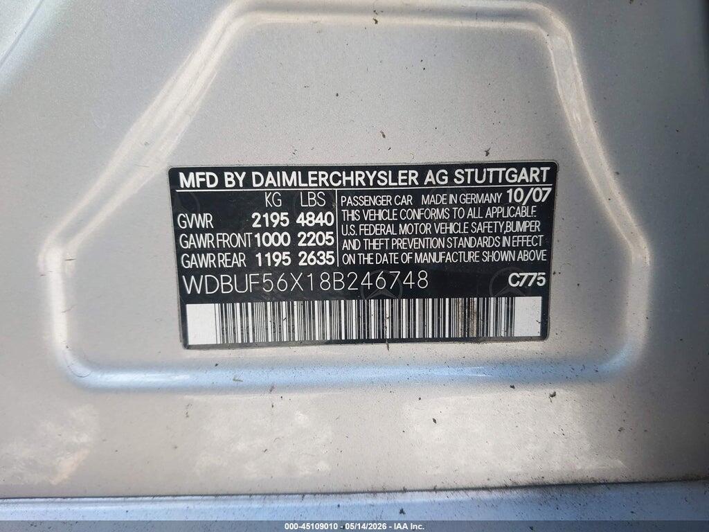 WDBUF56X18B246748 2008 MERCEDES-BENZ E 350 photo no. 9