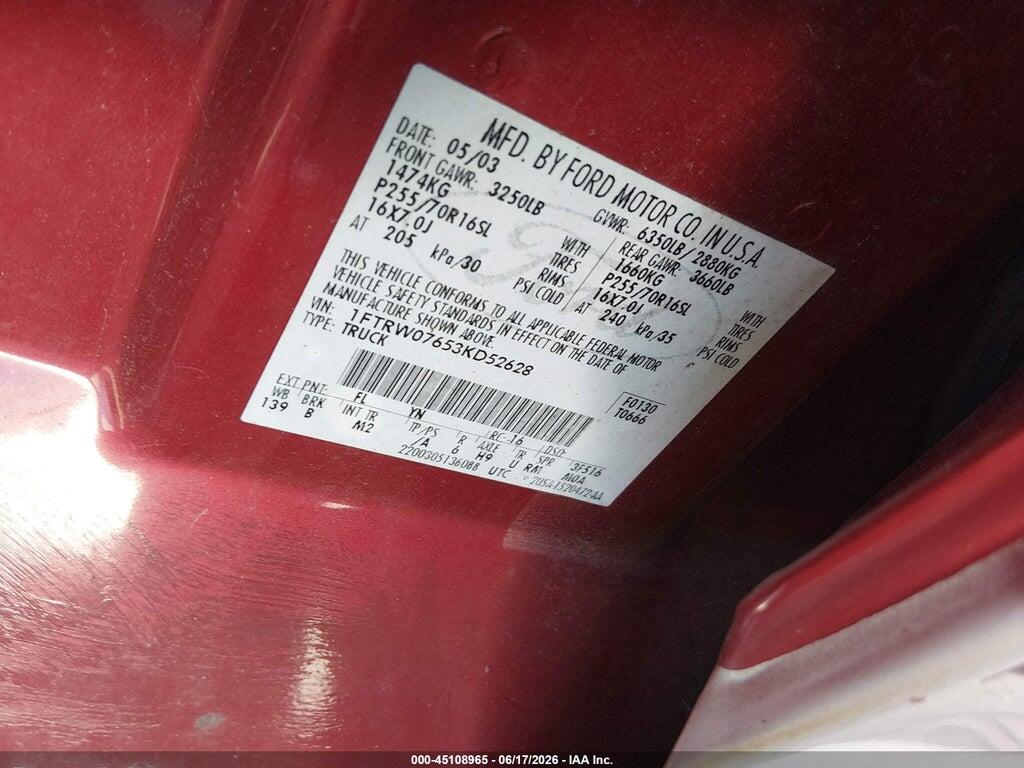 1FTRW07653KD52628 2003 FORD F-150 photo no. 9