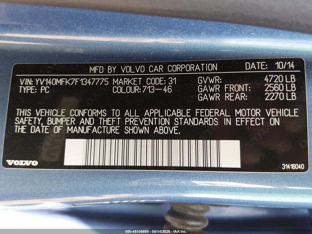 YV140MFK7F1347775 2015 VOLVO S60 photo no. 9
