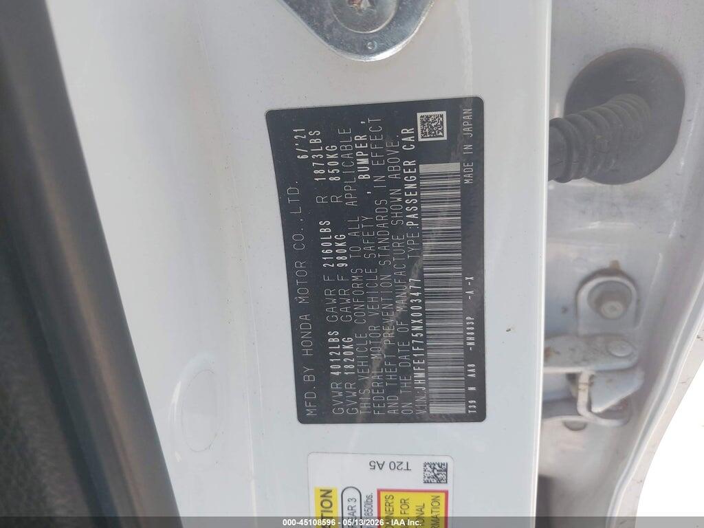 JHMFE1F75NX003477 2022 HONDA CIVIC photo no. 9