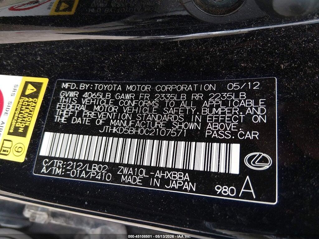 JTHKD5BH0C2107571 2012 LEXUS CT photo no. 9