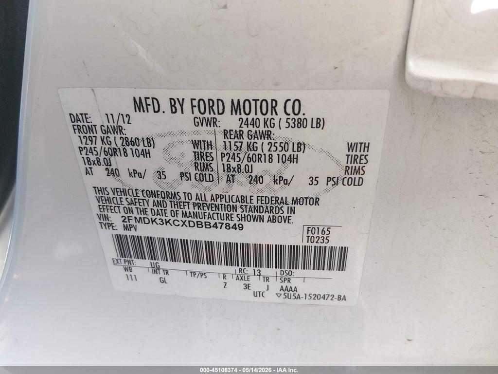 2FMDK3KCXDBB47849 2013 FORD EDGE photo no. 9