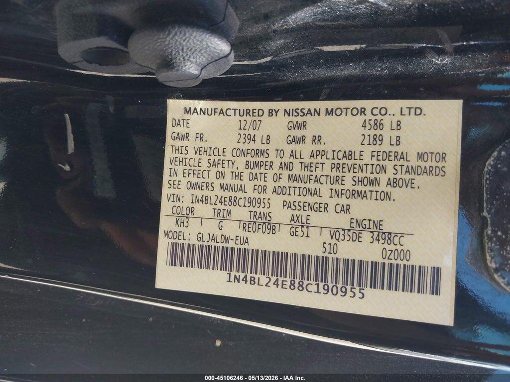 1N4BL24E88C190955 2008 NISSAN ALTIMA photo no. 9