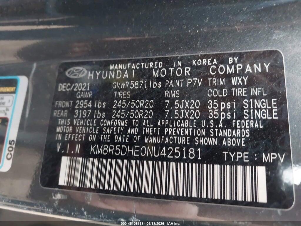 KM8R5DHE0NU425181 2022 HYUNDAI PALISADE photo no. 9