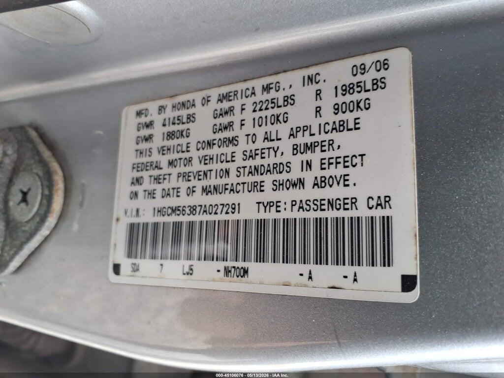 1HGCM56387A027291 2007 HONDA ACCORD photo no. 9