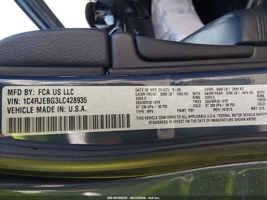 1C4RJEBG3LC428935 2020 JEEP GRAND CHEROKEE photo no. 9