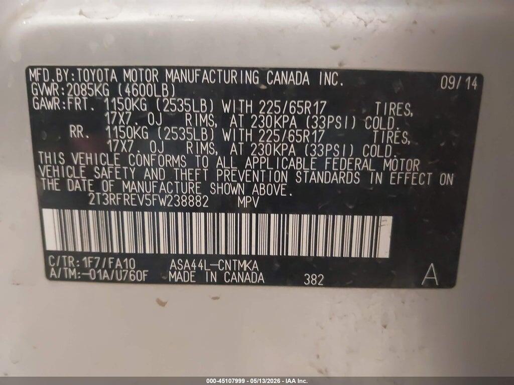 2T3RFREV5FW238882 2015 TOYOTA RAV4 photo no. 9
