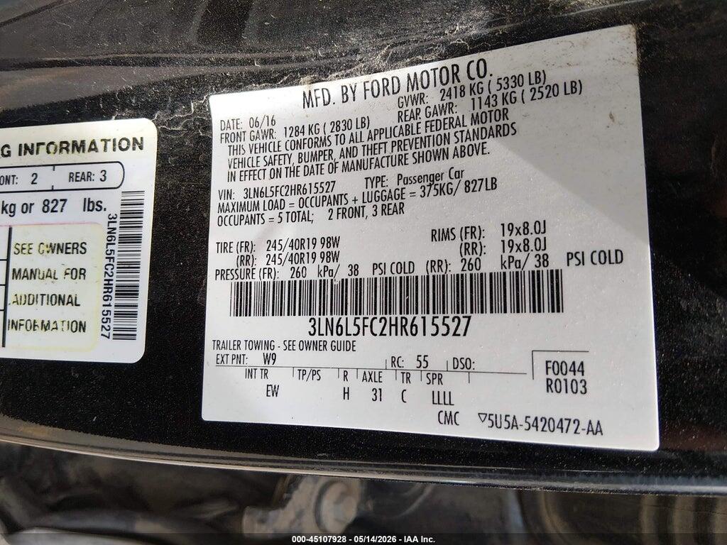 3LN6L5FC2HR615527 2017 LINCOLN MKZ photo no. 9